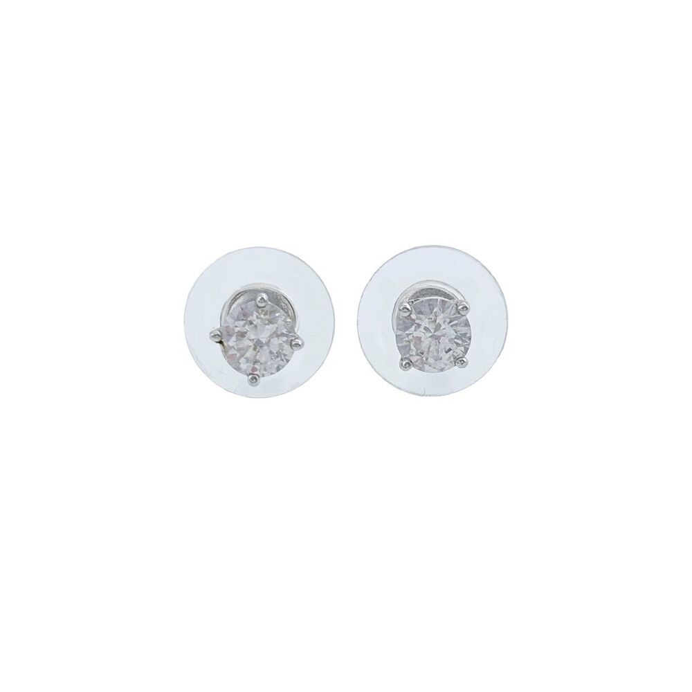 Vintage Sterling Silver 925 Round Cubic Zirconia Stud Earrings